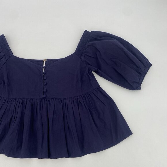 Free People Veronica Sweetheart Top Puff Sleeve top Size XS Navy Blue - Picture 4 of 12
